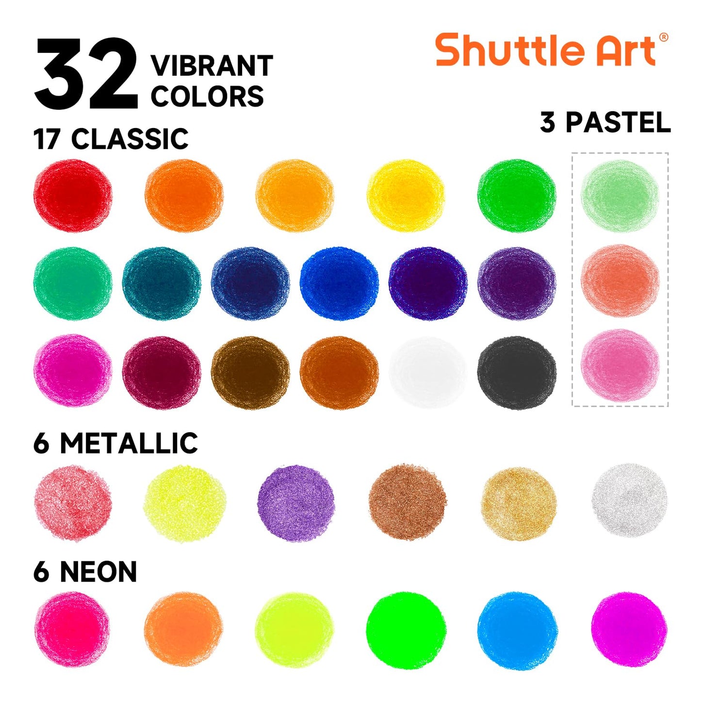 Shuttle Art Tempera Paint Sticks, 32 Colors, Non-Toxic, Quick Drying, 1 Count (Pack of 32), Model SA TPS32