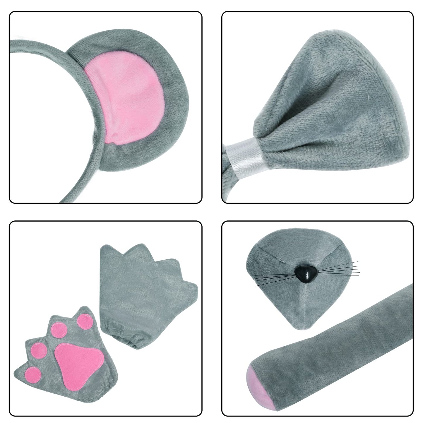 Dxhycc Mouse Costume Set Mouse Ears Headband Nose Bow Tie Tail Paws Tutu Skirt For Kids Girls Boys Halloween Costume Cosplay Party