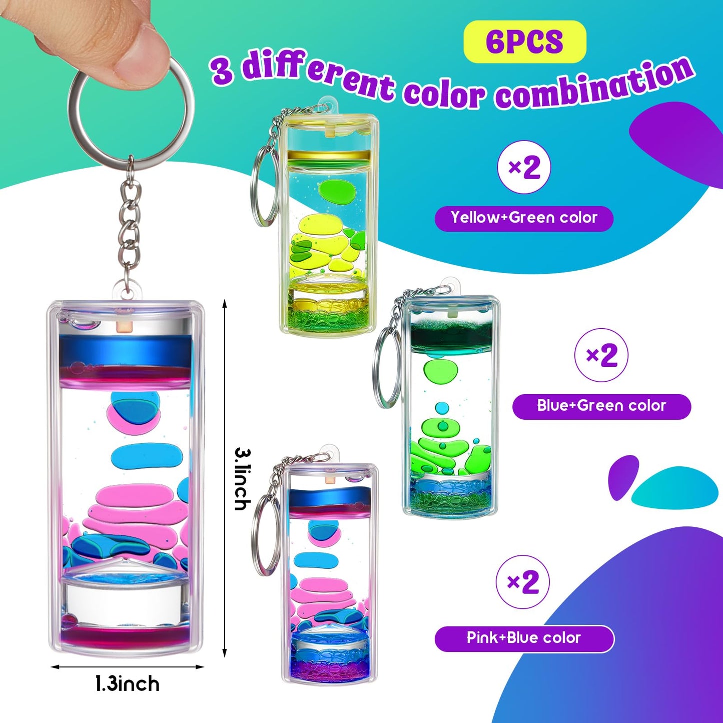 Equsion 6 Pcs Liquid Keychains Motion Bubbler Sensory Toys Liquid Timers Fidget Keychain End of Year Student Gifts (Bright Color)