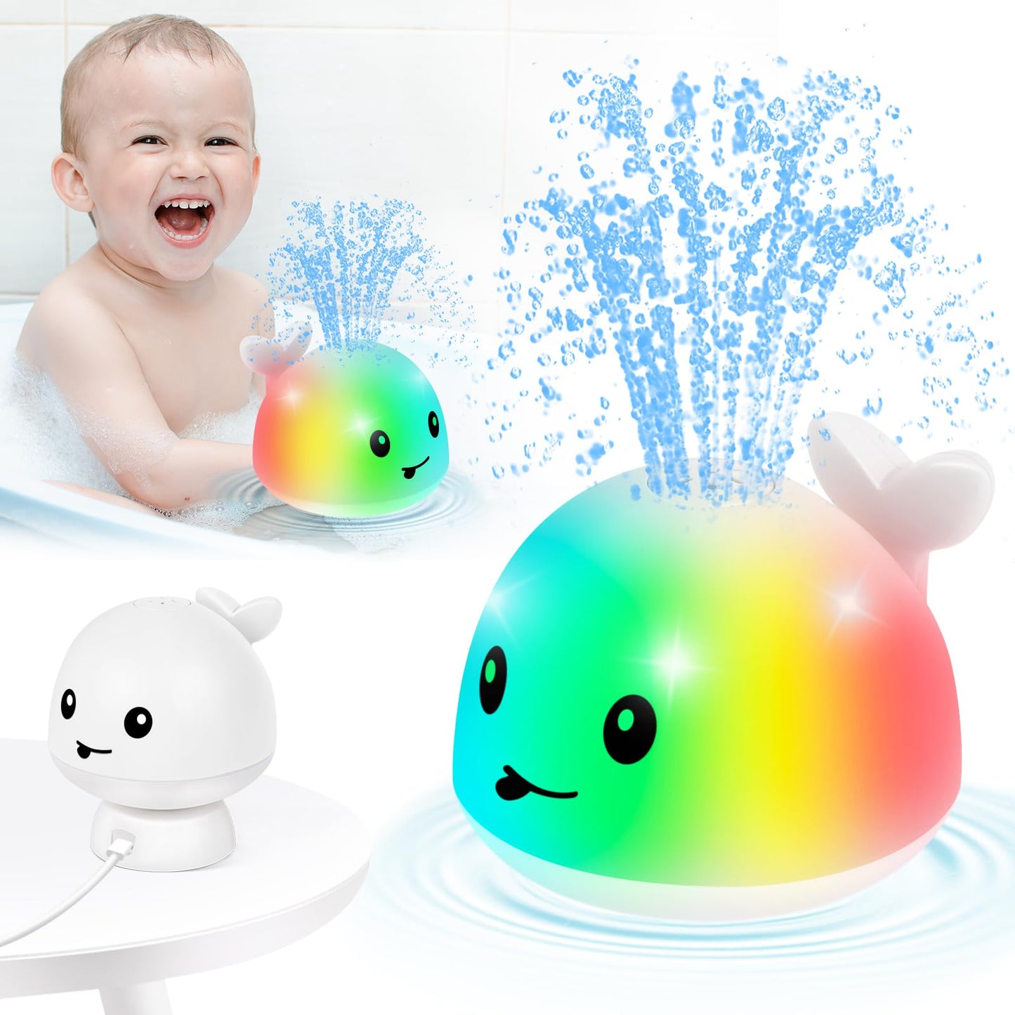 ?2025 Upgraded?Gigilli Baby Whale Bath Toy - Easy Charging, Bath Toys For Kids Ages 1-3, Light Up Bath Fountain Toy 6-12-18 Mont