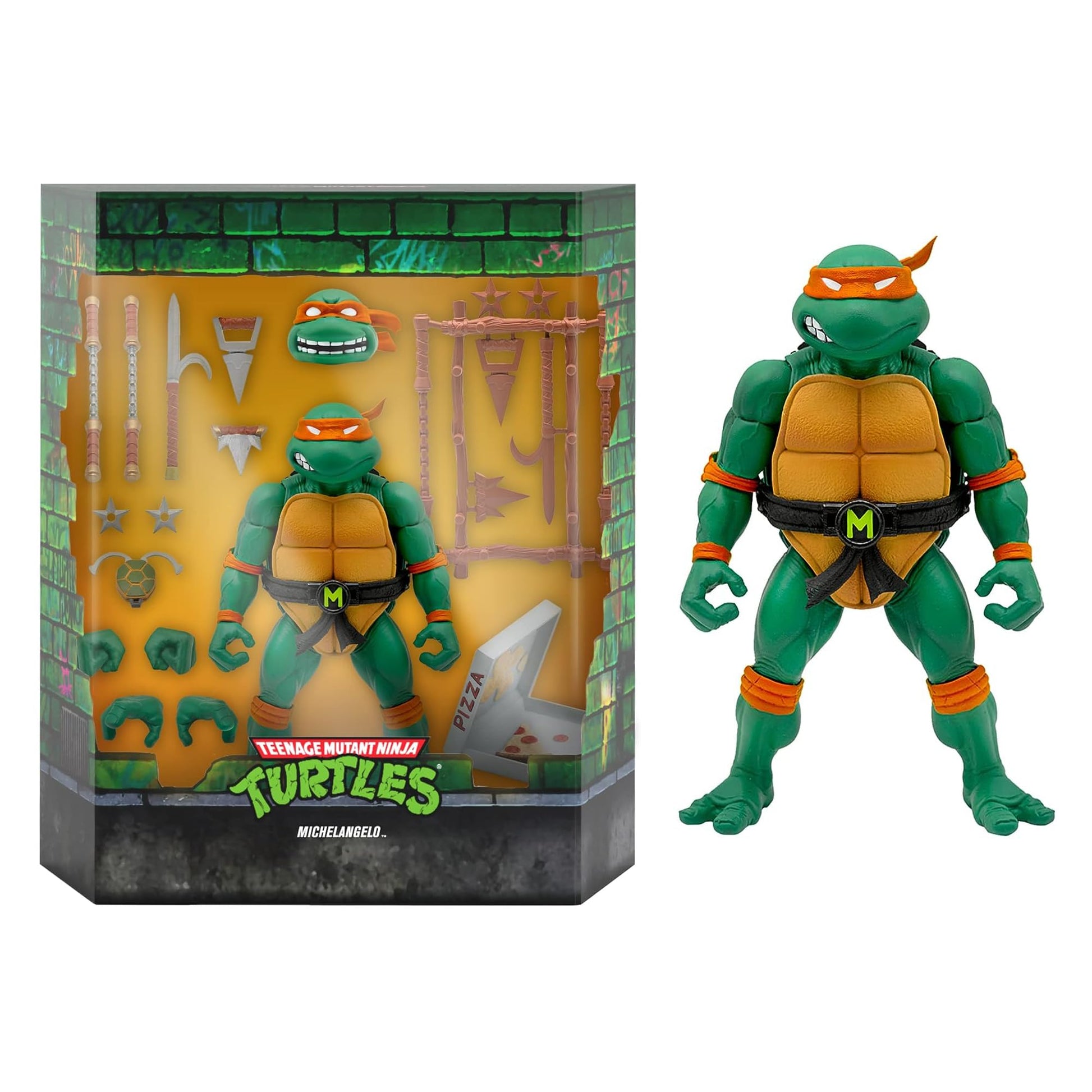 Super7 ULTIMATES! Teenage Mutant Ninja Turtles Michelangelo - 7 TMNT Action Figure with Accessories Classic Cartoon Collectibles and Retro Toys