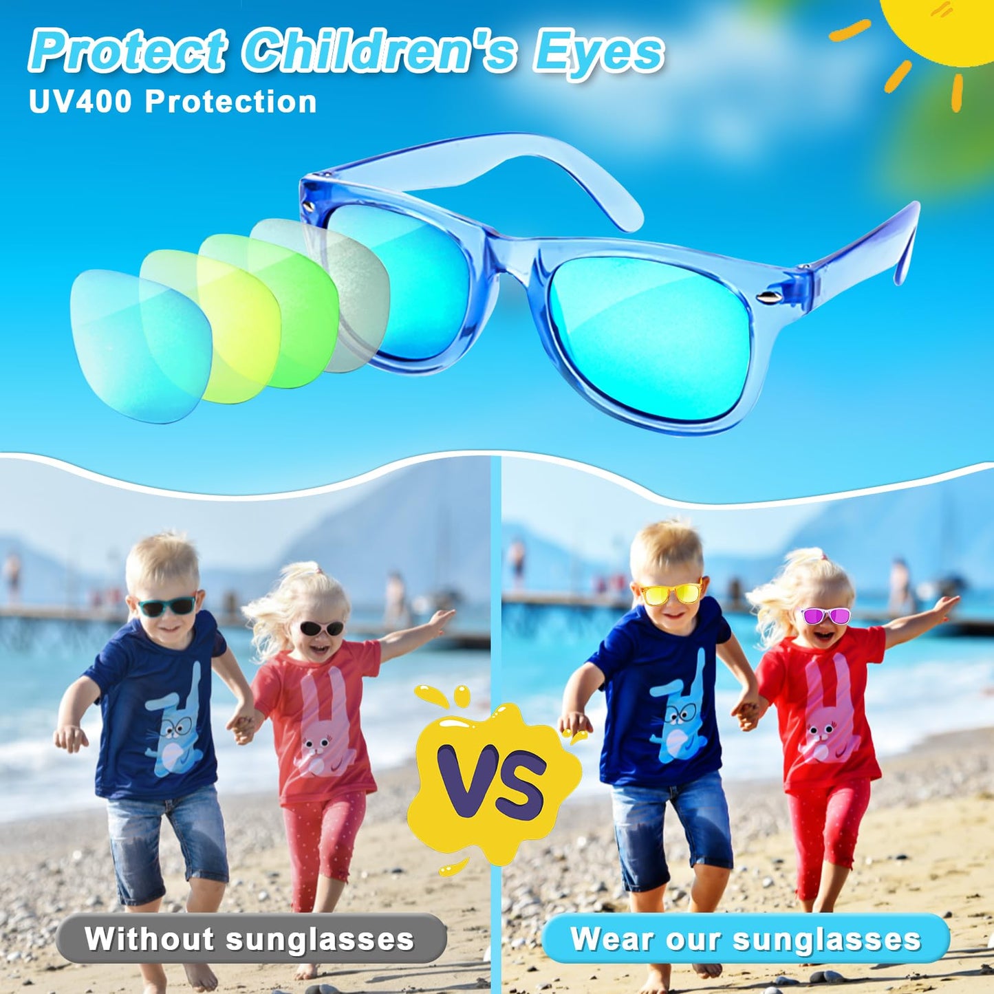 Kids Sunglasses Bulk Party Favors - 16 Packs Boys Girls Sunglasses For Kids Age 3-8 With Uv 400 Protection, Neon Sunglasses For Kids Party