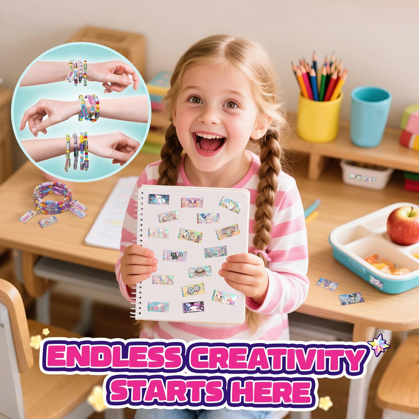 Scarmat 320pcs DIY Jewelry Sticker Kit, Multi-Colored Acrylic Stickers, Bracelet Set for Girls Ages 5-12, Model 907C
