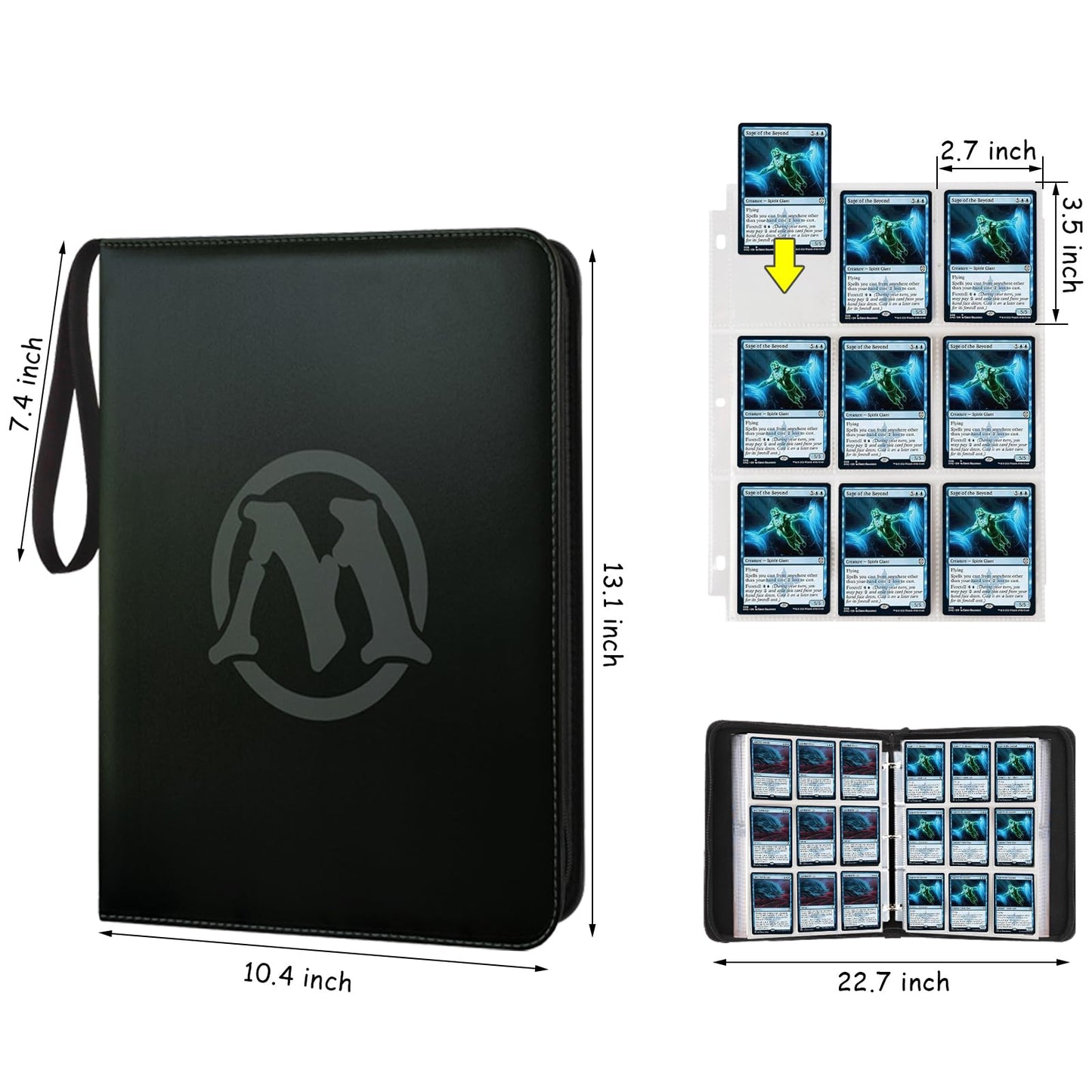 MTGPRO Trading Card Binder 9-Pocket enhanced Collector Card Binder Holds 720 Cards Standard Cards Collection Album Folder for MTG TCG Yugioh(Black 2)
