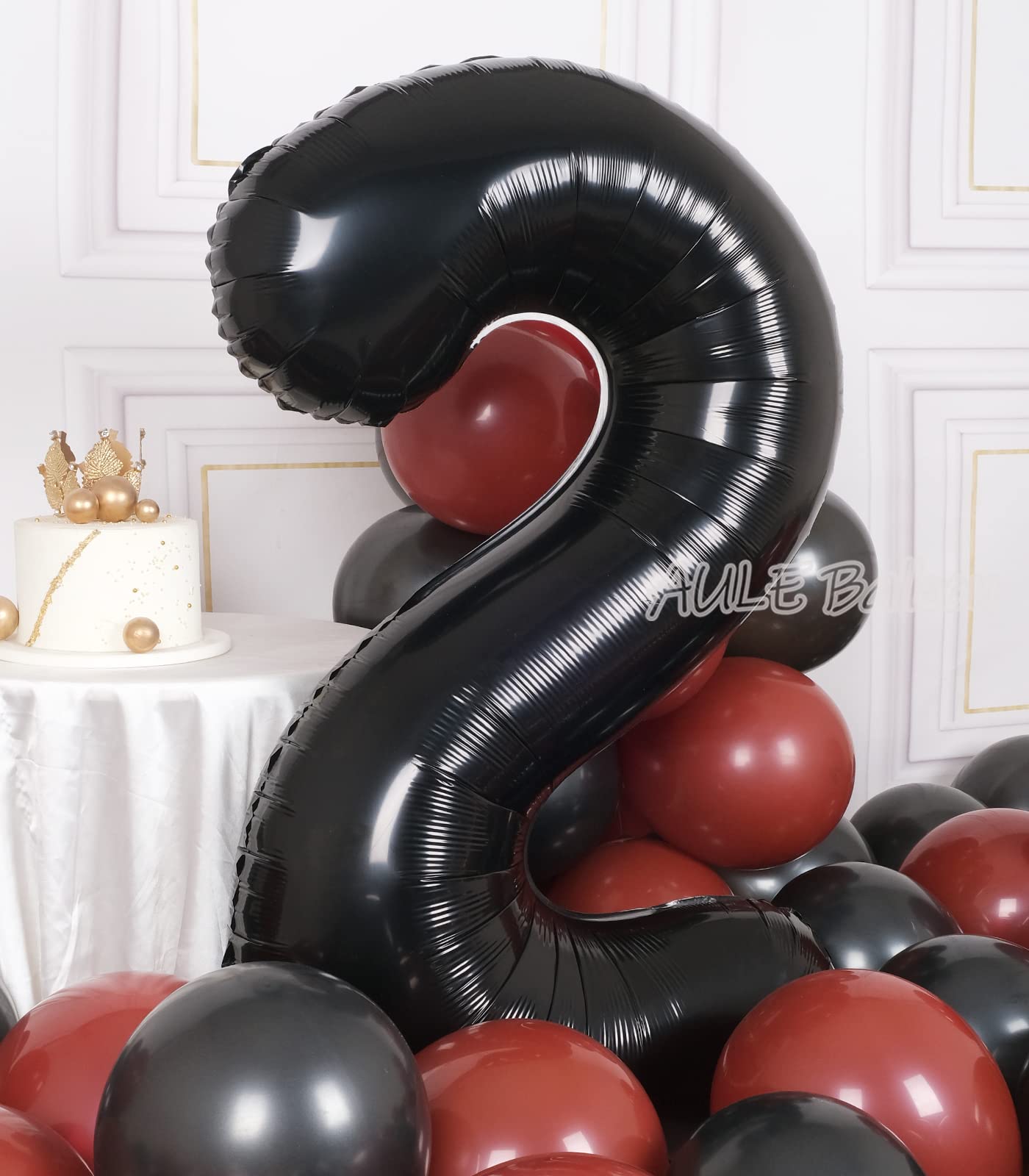 Aule 40 Inch Big Black 2 Balloon Number Large Foil Helium Number Balloons 0-9 Jumbo Giant Happy 2Nd Birthday Party Decorations F