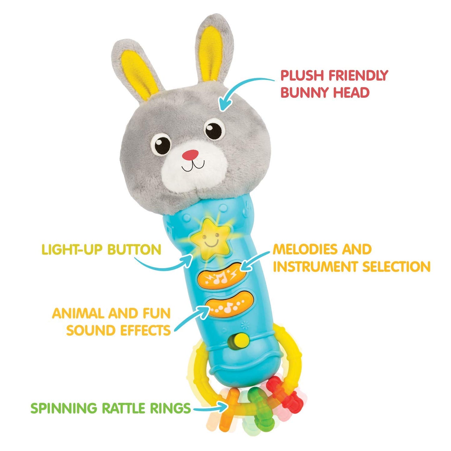Bambiya Bunny Baby Teething Toy For 6 Months And Up - Baby Teether, Rattle & Musical Toy With Lights, Fun Sound Effects - Baby Toy Gift For Ages 6 Months And Up