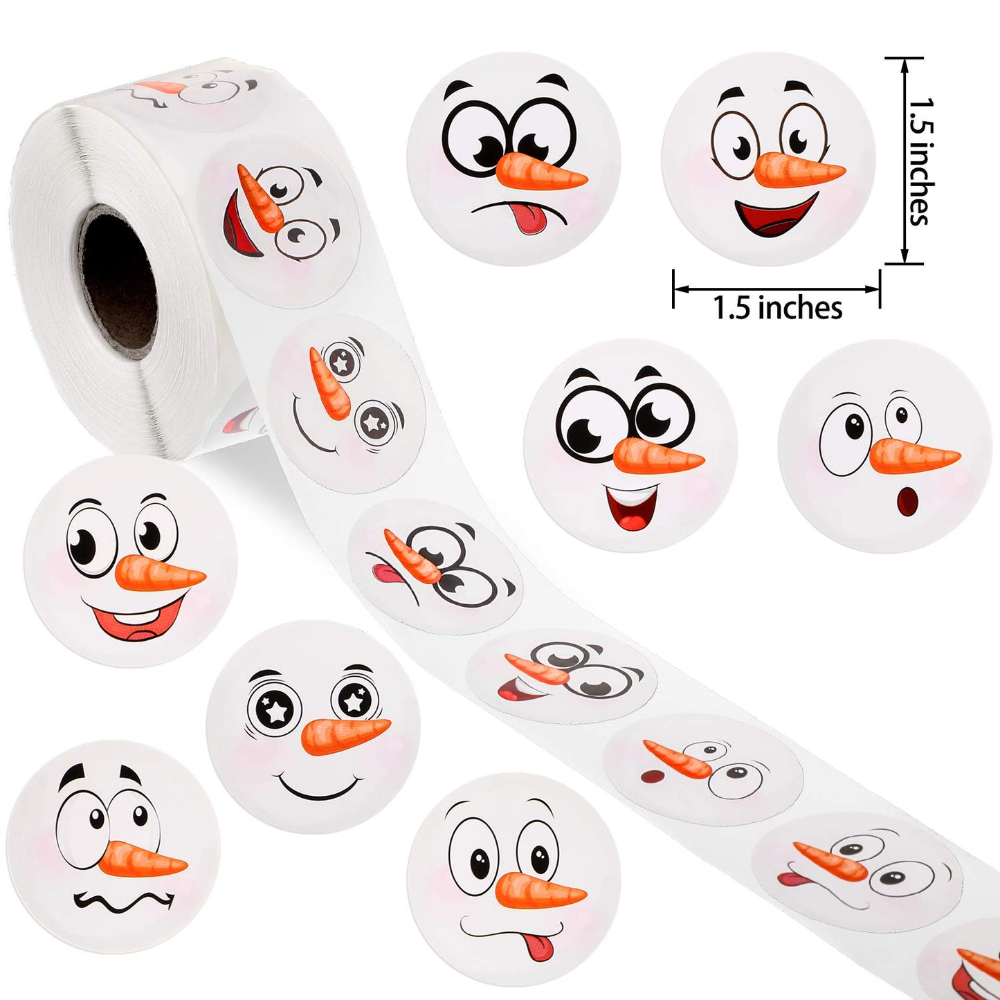 800 Pcs Christmas Snowman Stickers Roll Winter Snowman Stickers Cute Round Circle Stickers for Christmas Party Decoration