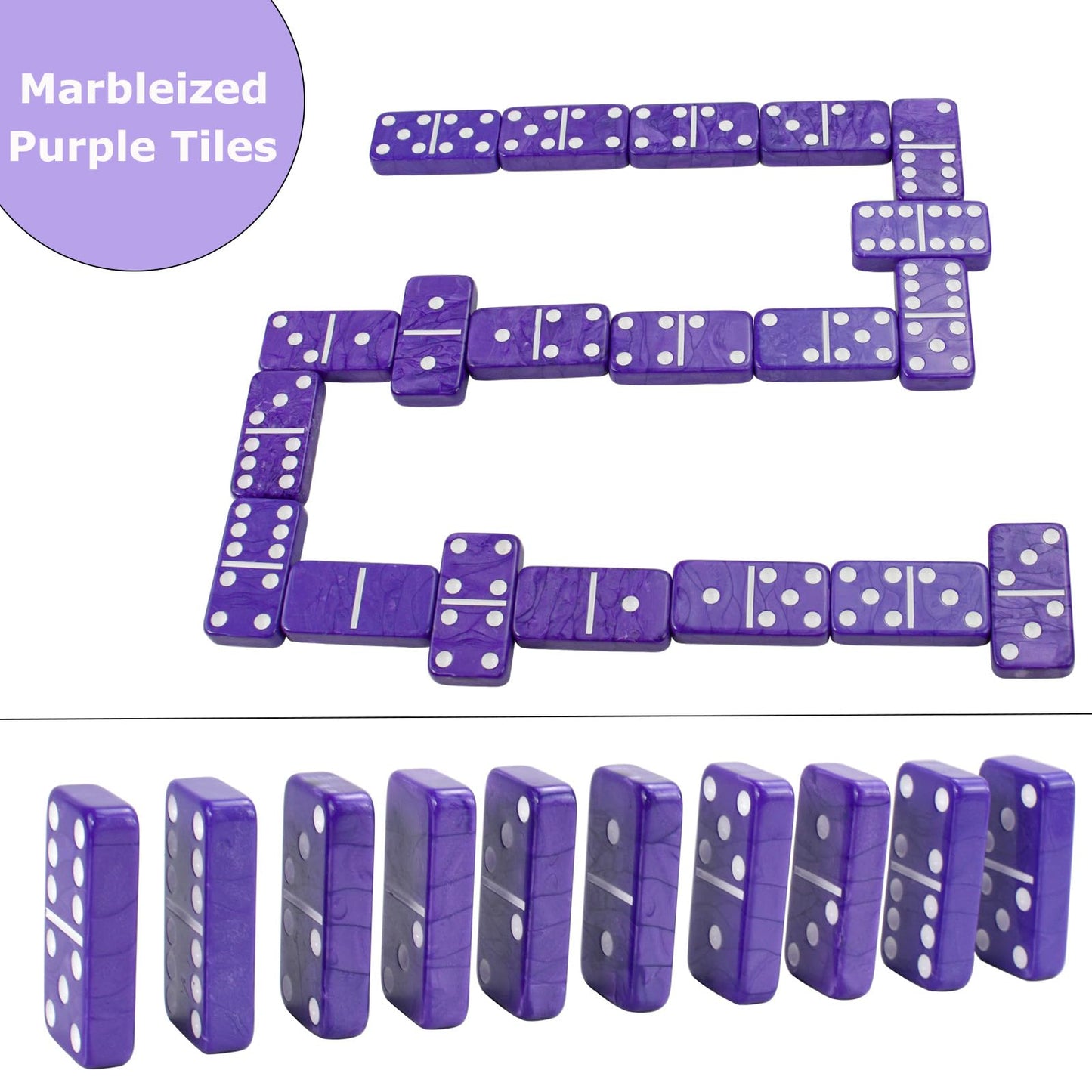 Vovotuzzi Dominos Set For Adults - Double 6 Dominos - Dominoes Set For Kids And Adults - 28 Marbleized Purple Jumbo Domino, Clas