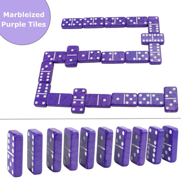 Vovotuzzi Dominos Set For Adults - Double 6 Dominos - Dominoes Set For Kids And Adults - 28 Marbleized Purple Jumbo Domino, Clas