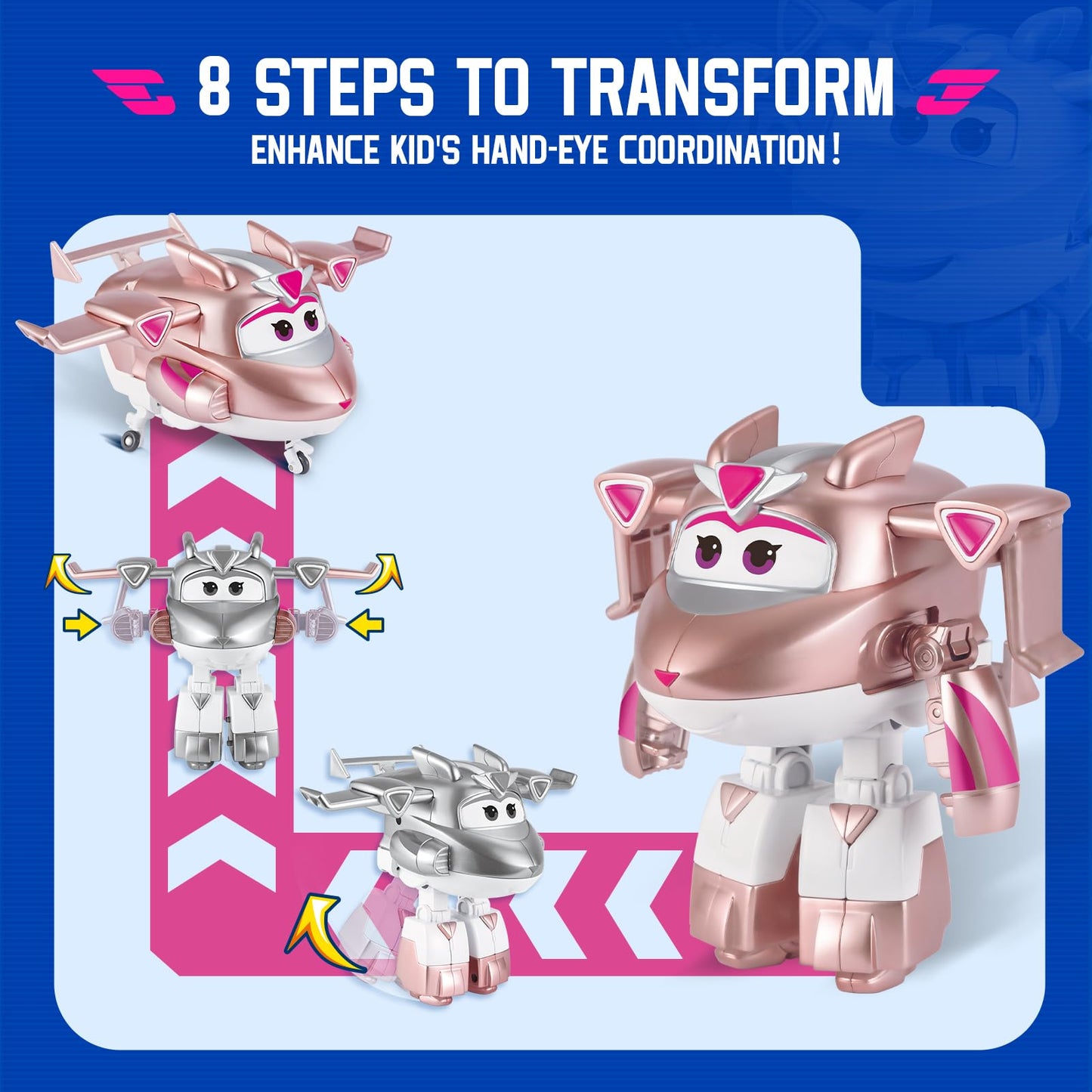 Super Wings Transformer Toys - 5" Golden Girl Airplane Rescue Bots Action Figures for Kids, Pink, Model YW780233, 2-in-1 Fun for Ages 3-7