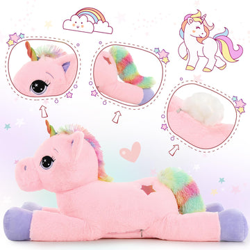 Tezituor 32In Giant Unicorn Plush Toys,Cute Rainbow Pink Unicorn Stuffed Animals,Unicorn Birthday Decorations For Girls,Big Unicorns Gifts For Children