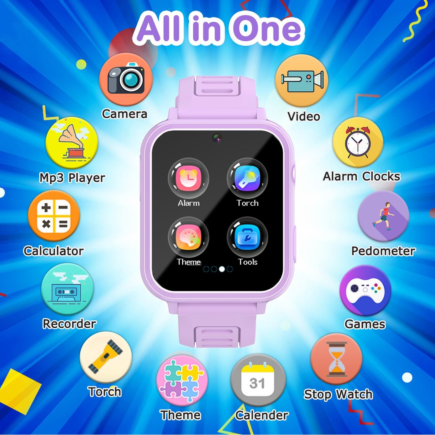 Kids Game Smart Watch Gifts For Girls Age 4-12, 24 Puzzle Games Hd Touch Screen Smart Watches With Video Camera Music Player Pedometer Flashlight 12/24Hr, Educational Toys For 8 10 12 Year Old Girl