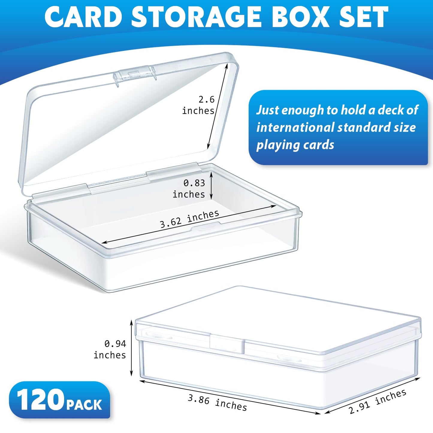 Vicenpal 120 Pcs Playing Card Box Trading Card Case Clear Card Deck Cases Card Storage Organizer Plastic Playing Card Case For B