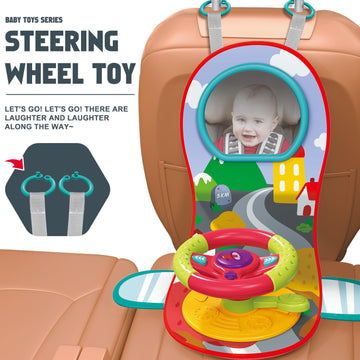 Happytime Travel Baby Toys, Interactive Dashboard Steering Wheel Pretend Play Driving Toy, Rear Car Seat Toys With Mirror 2-In-1