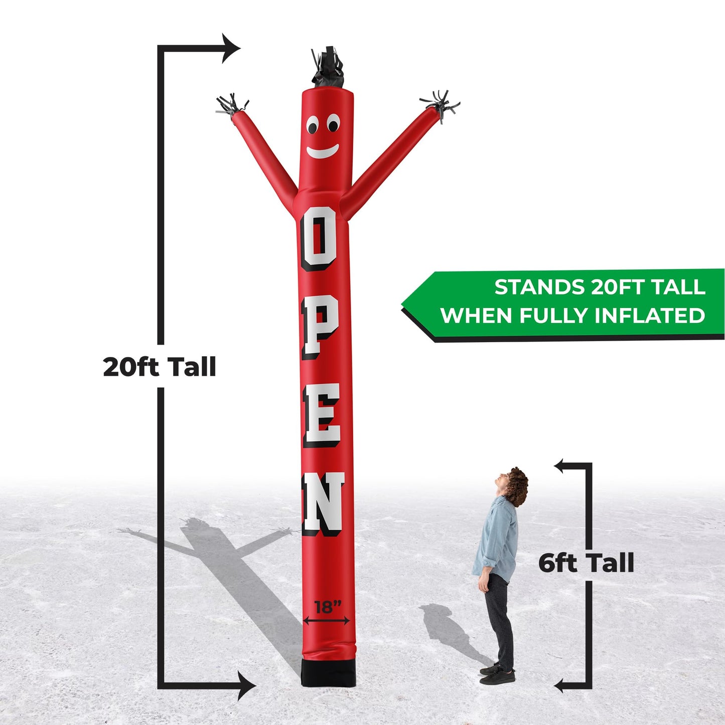 LookOurWay Air Dancers Inflatable Tube Man Attachment - 20 Feet Tall Wacky Waving Inflatable Dancing Tube Guy for Business Promotion (Blower Not Included) - Open Red