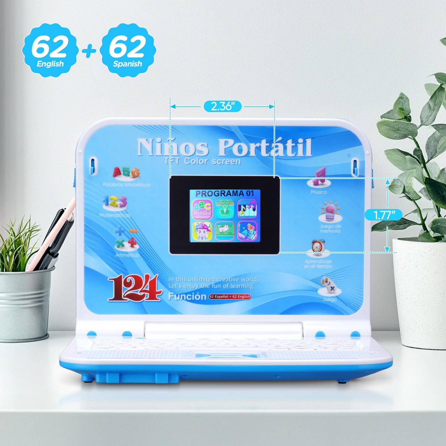 Educational And Bilingual Laptop English/Spanish, Color Screen Kids Laptop With 124 Learning Modes, Computer For Kids Ages 5+