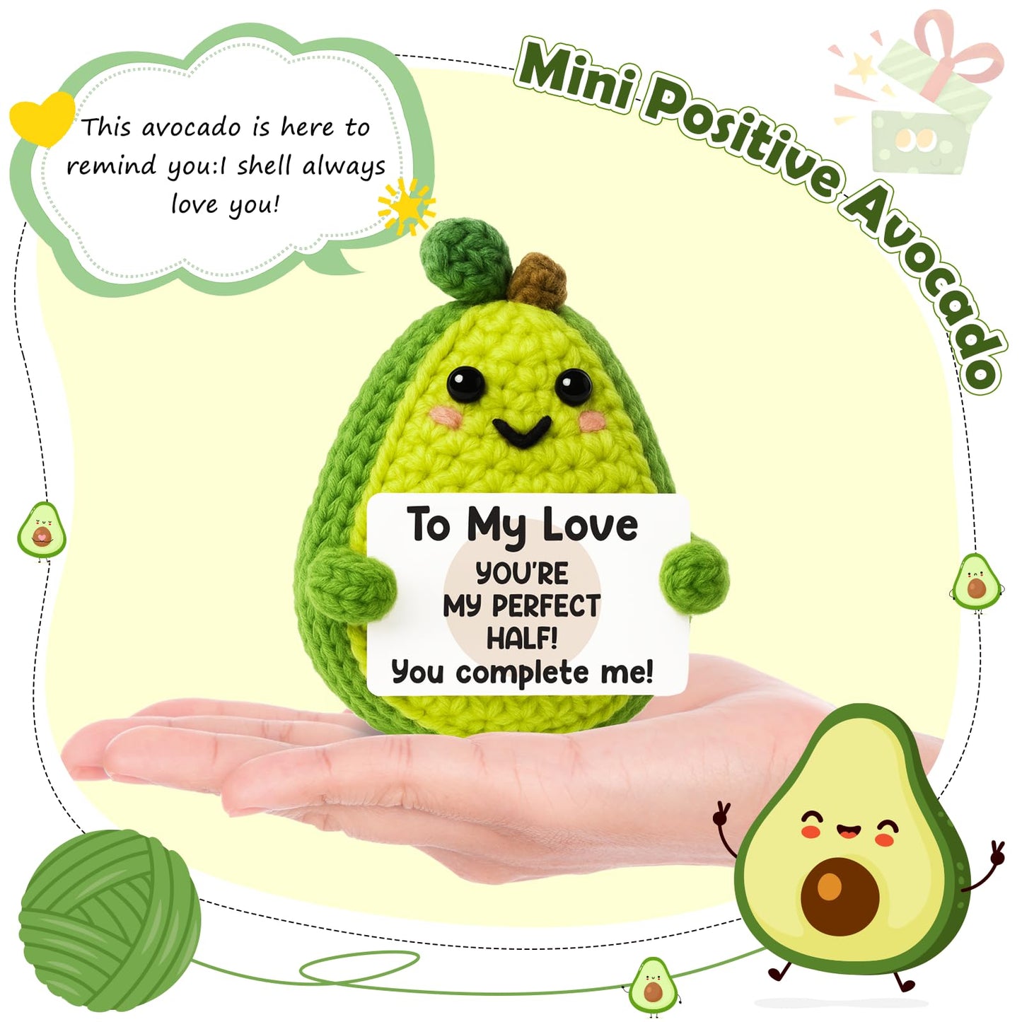 GiftMark Gifts for Boyfriend Girlfriend to My Love Positive Crochet Avocado Emotional Cheer Support Crochet Mini Handmade Anniversary Love Gifts for Women Men Couple Wife Husband