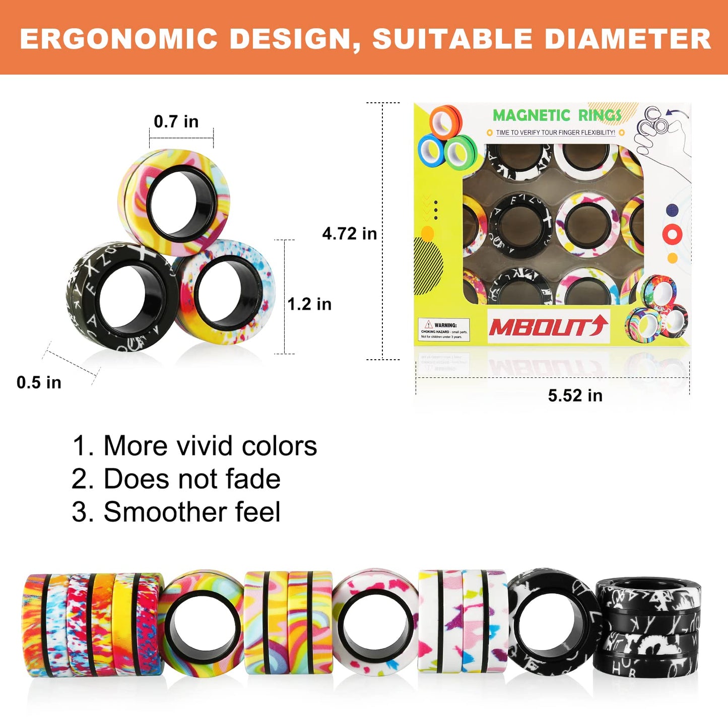 Mboutrising 12Pcs Magnetic Ring Fidget Spinner Toys Set, Graffiti Camo Fingers Magnet Rings, Adhd Stress Relief Magical Toys For Training Relieves Autism Anxiety, Great Gift For Adults Teens Kids