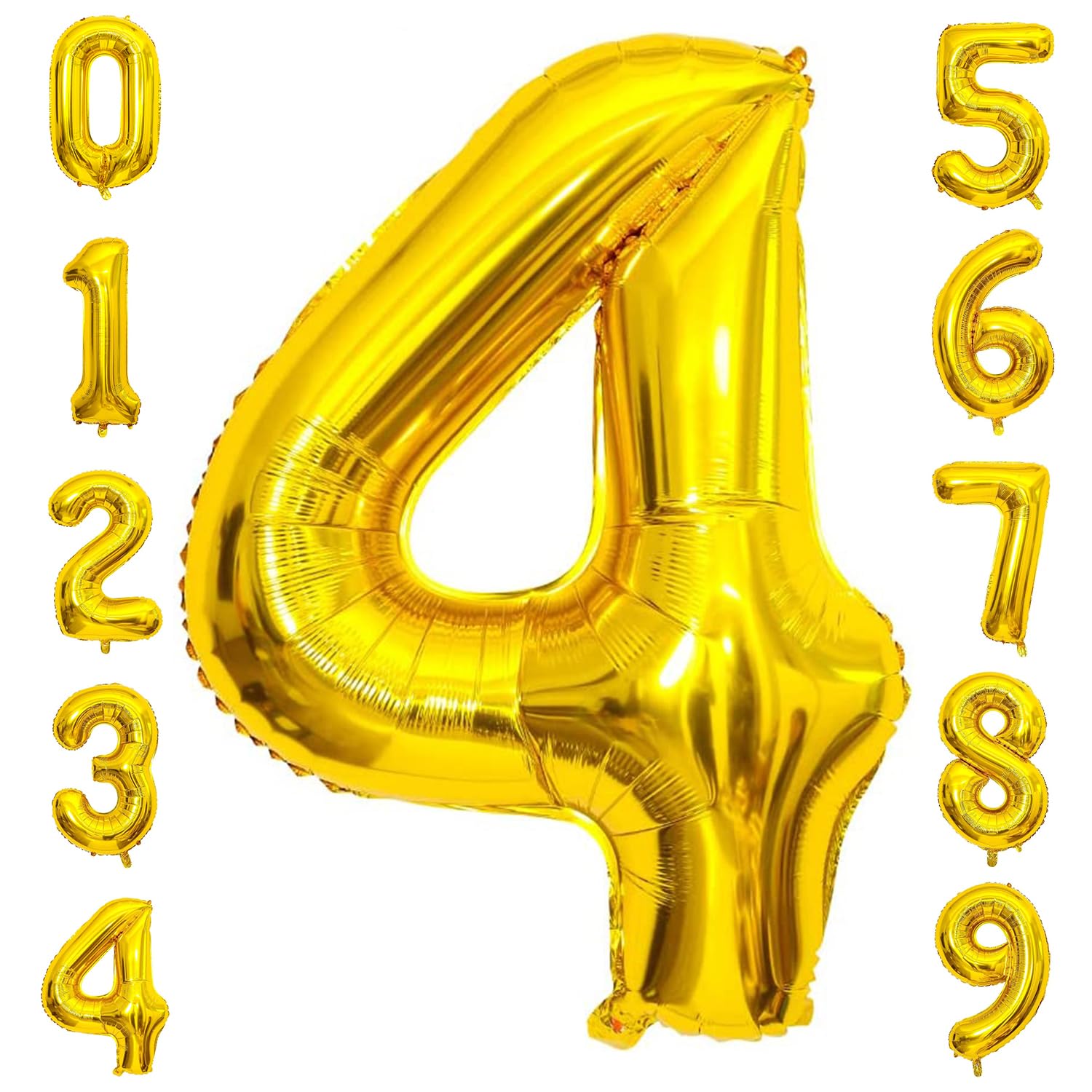 Paticool Gold Number 4 Balloon, 40 Inch Large Number Foil Mylar Balloons For 4Th Girl Boy Birthday Party Celebration Decorations