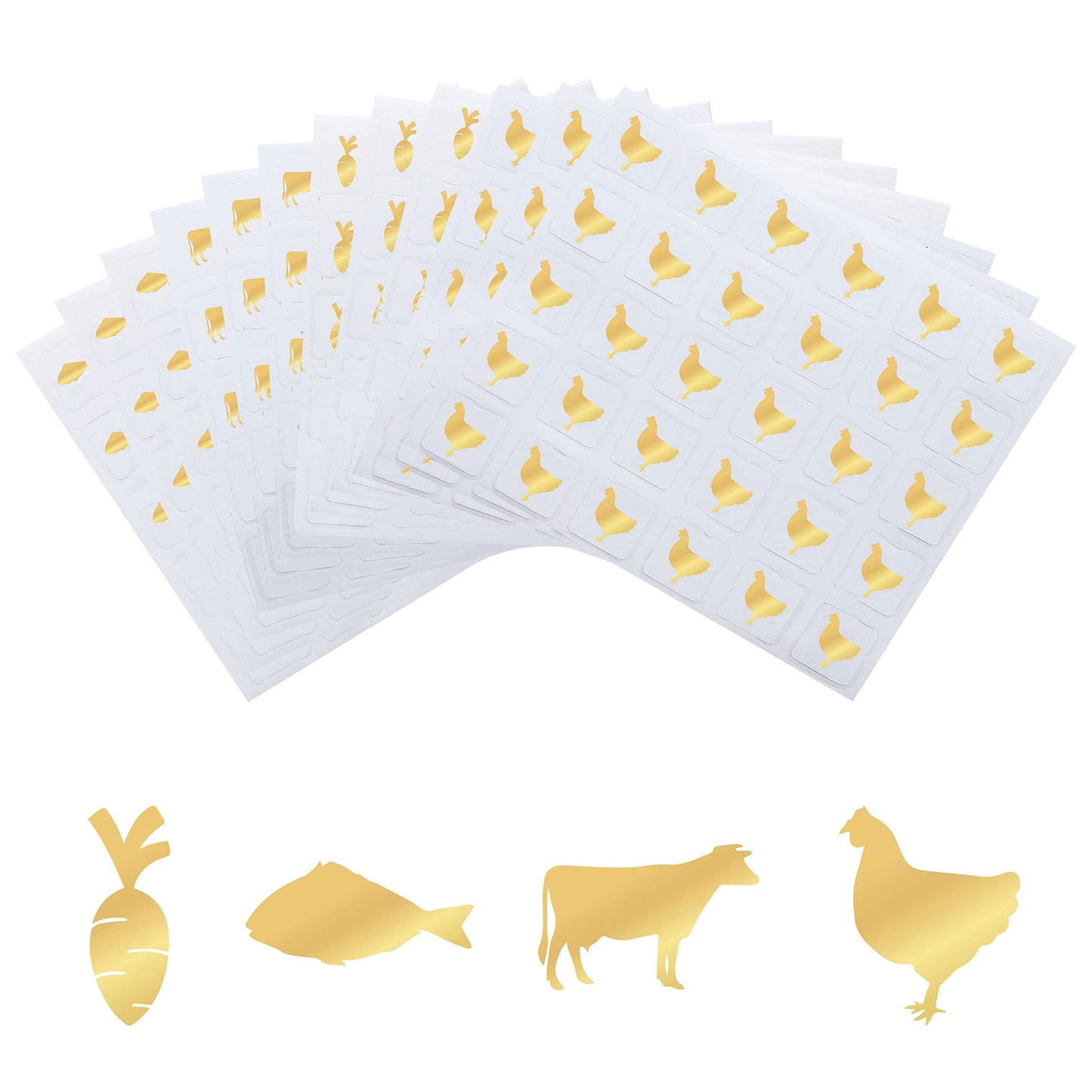 Olycraft 1200Pcs 4 Styles Gold Meal Stickers 1 Inch Food Choice Sticker Cow/Chicken/Fish/Carrot Wedding Meal Indicator Stickers