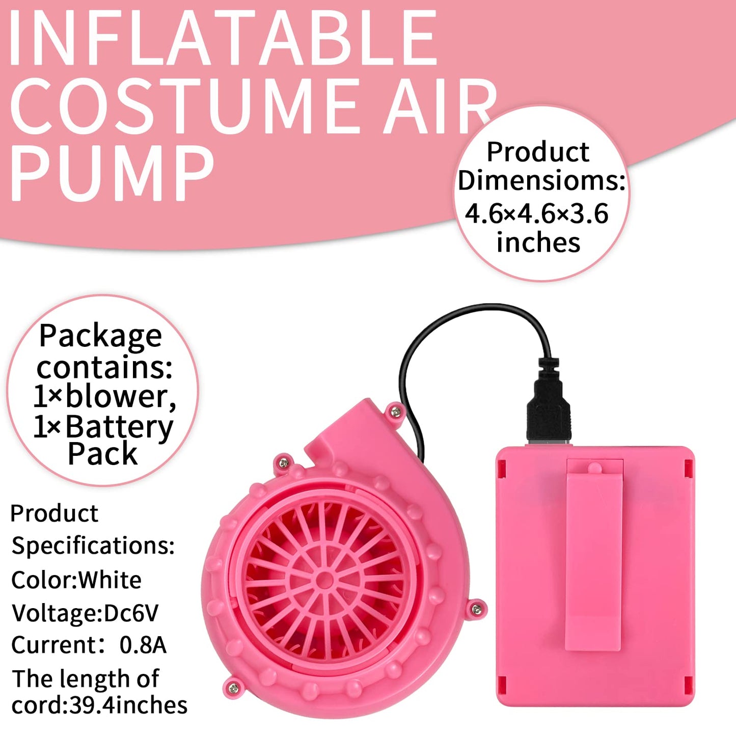 Wittocs Pink Costume Fan Mini Blower Fan For Dinosaur Halloween Inflatable Blow Up Costume(Upgraded Version)