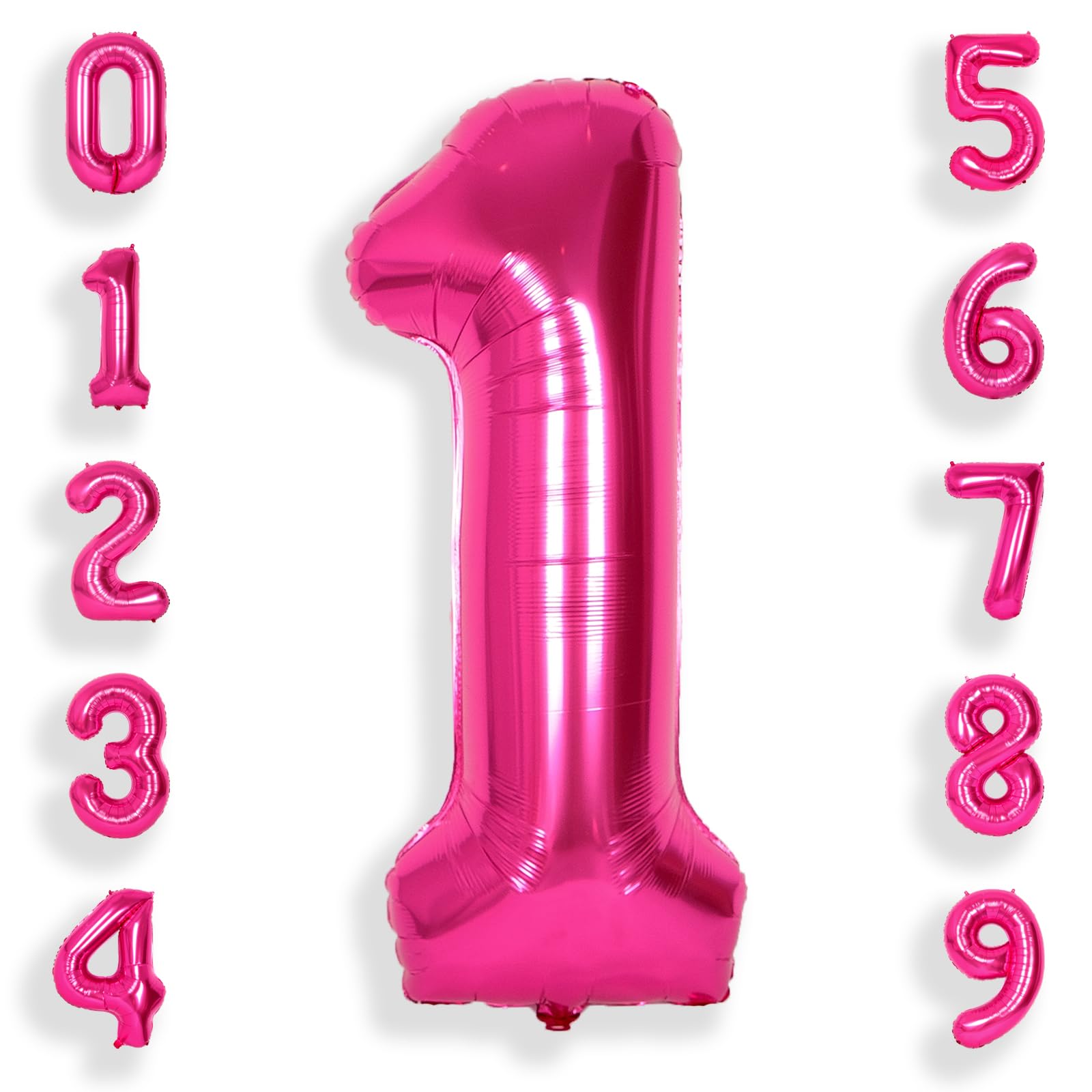 Suwen 40 Inch Hot Pink Large 1 Balloon Numbers Big Foil Helium Number Balloons 0-9 Jumbo Happy 1St Mylar Birthday Party Decorati