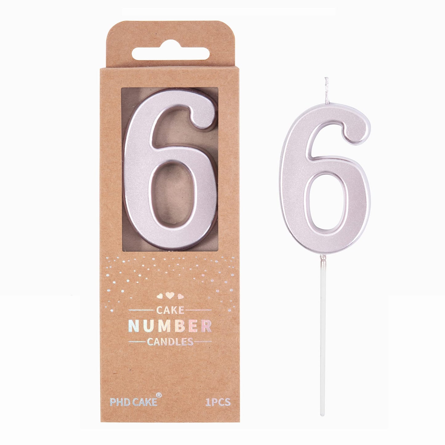 PHD CAKE 2.76 Inch Modern Rose Gold 6 Number Birthday Candles, Cake Candles for Party Celebration