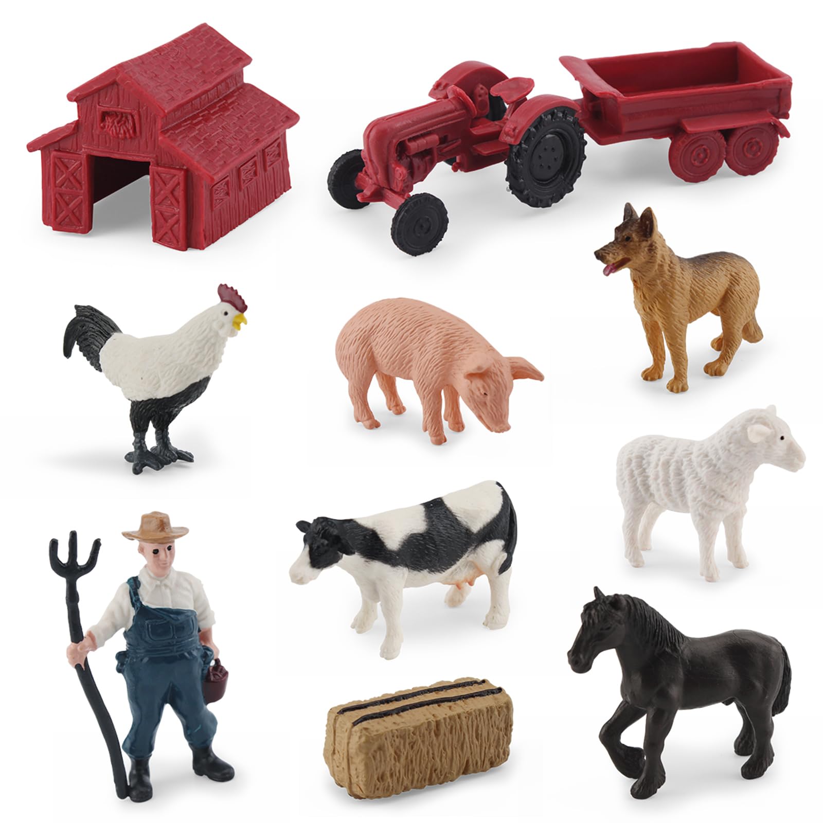 Memovan Realistic Mini Barn Farm Toys Tractor Playset - Plastic Farm Animals Figurines Farm Cake Toppers Farm Figures Farmer Veh