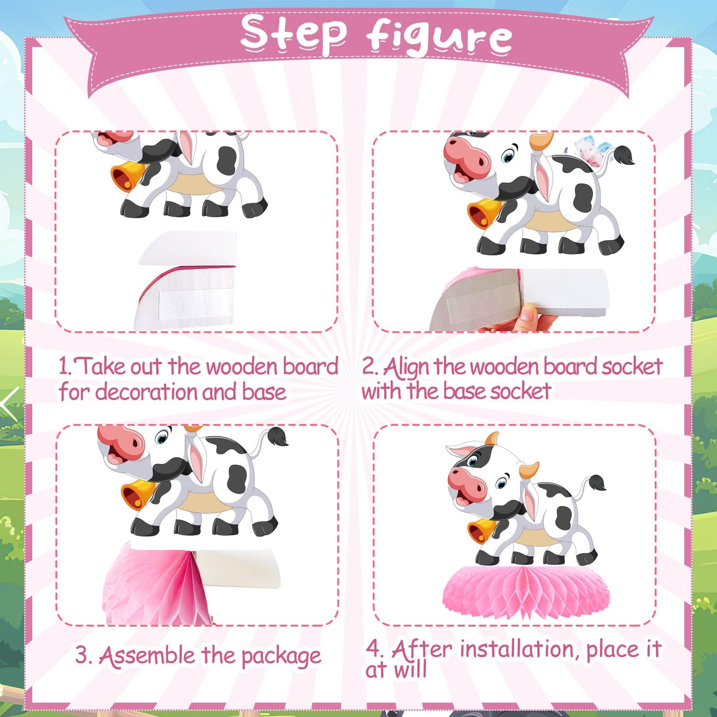 9 Pcs Pink Cow Honeycomb Centerpieces Farm Animals Cow Table Topper Honeycomb Pink Cow Theme Party Honeycomb 3D Cow Print Table Decoration For Girl Party Baby Shower Western Cowboy Party Supplies