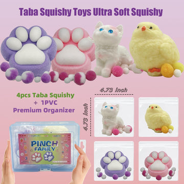 Taba-Style Squishy 4-Pack Bundle - Fufu Squishy Toys Set with Chick  Giant Cat & 2 Paw Squishies  Soft Slow-Rise Stress Relief Sensory Toys for Kids mature-themeds Anxiety Relief