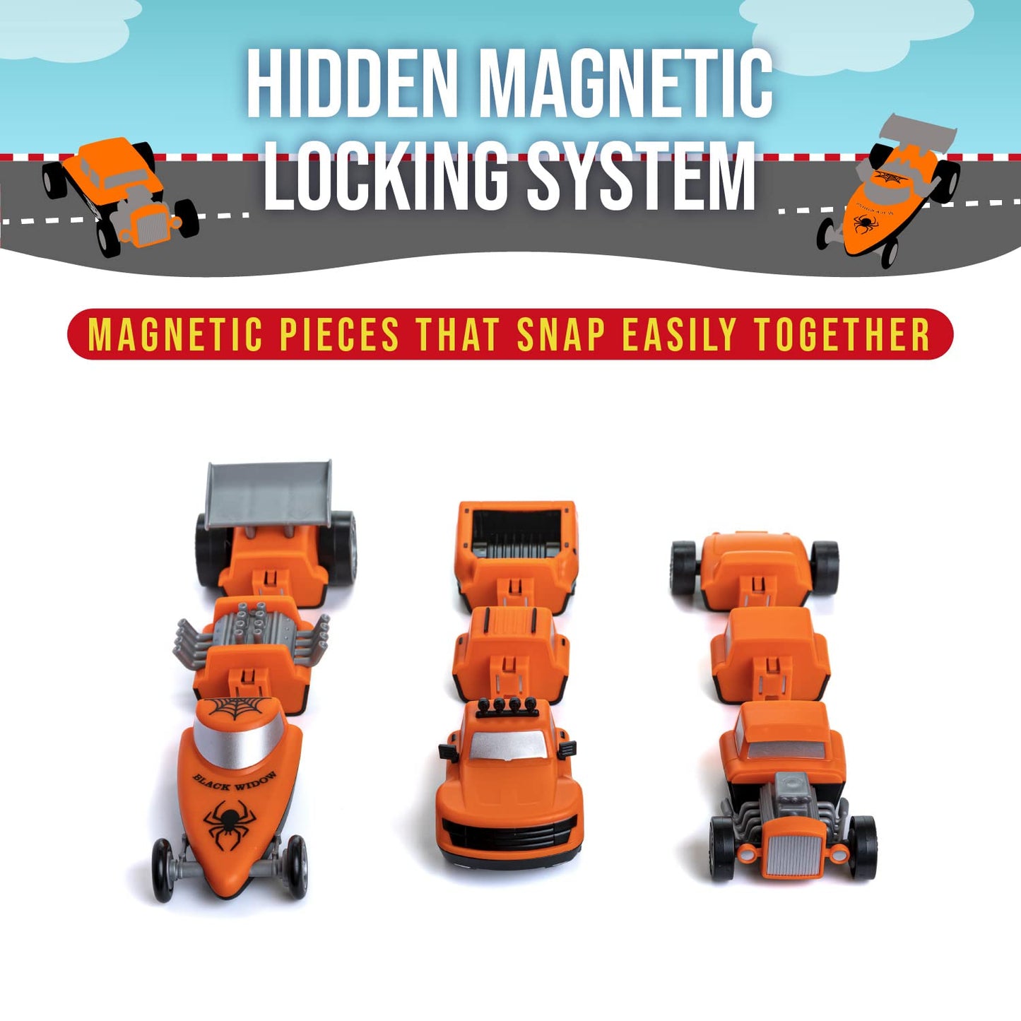 POPULAR PLAYTHINGS Mix or Match Vehicles, Magnetic Toy Play Set, Race Cars