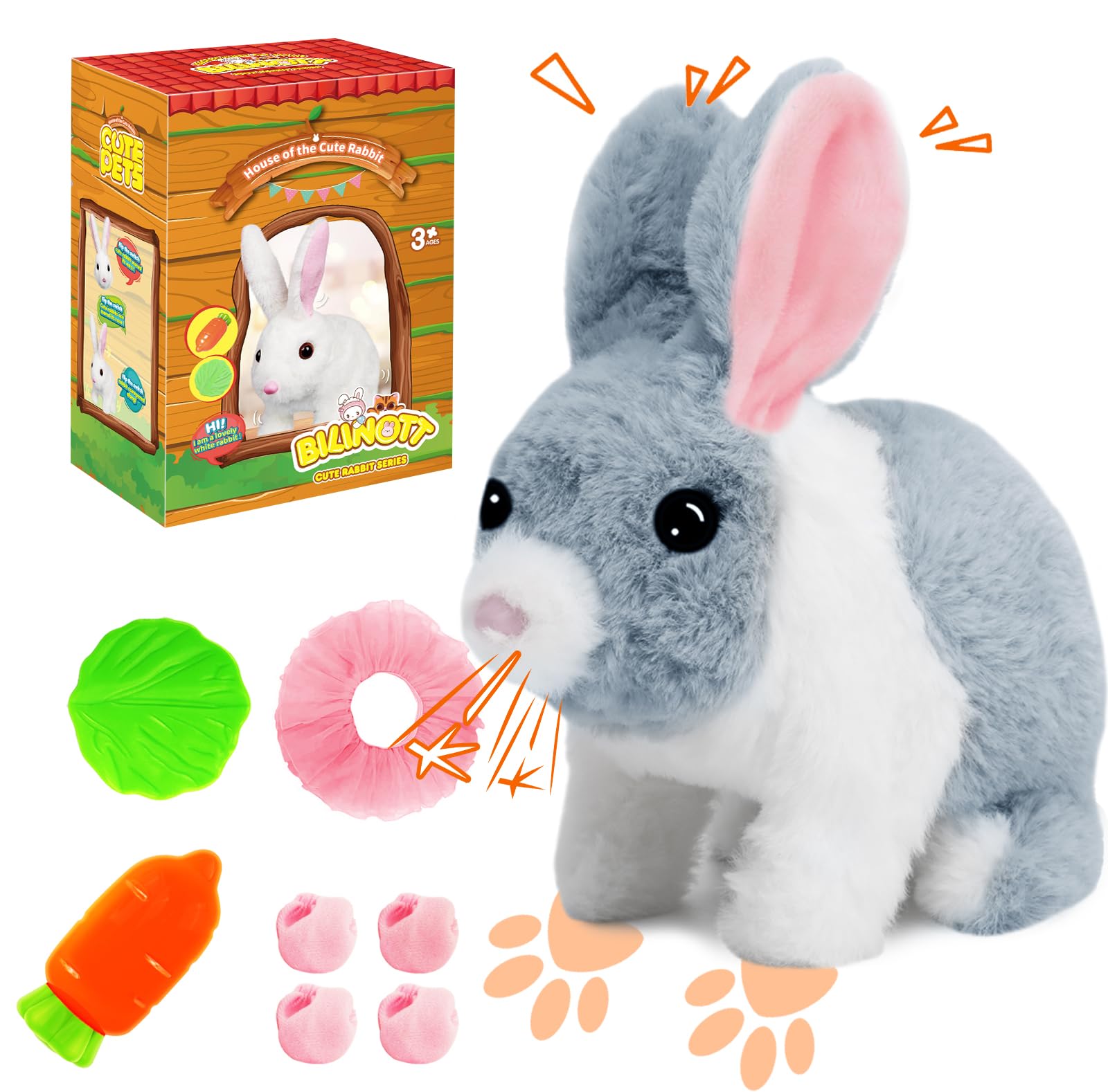 Bilinott Bunny Toys For Kids, Realistic Rabbit Toys With Jumping Action, Wiggling Ears, Twitching Mouth And Nose, Ideal Easter G