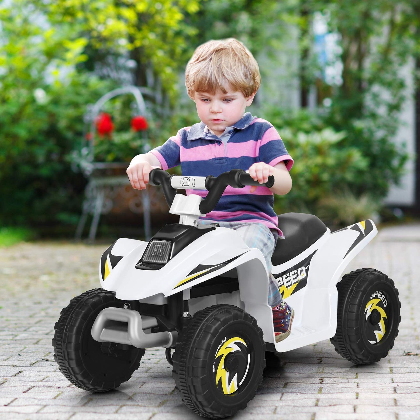 OLAKIDS Kids Ride On ATV  6V Motorized Quad Toy Car for Toddlers  4 Wheeler Battery Powered Electric Vehicle for Boys Girls with Forward/Reverse Switch  Anti-Slip Wheels (White)