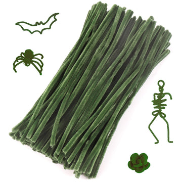 Caydo 100 Pieces Dark Green Pipe Cleaners Craft Supplies Flexible Chenille Stems for DIY Crafts Project and Decoration, 6 mm x 1