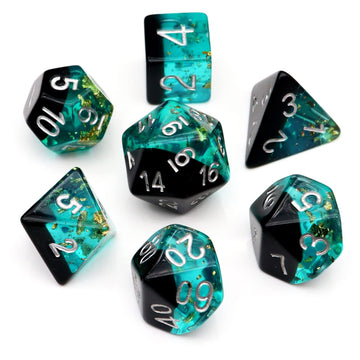 Haxtec DND Dice Set Blue Black Resin Dice Set Gold Foil Flakes D&D Polyhedral Dice for Roleplaying RPG Dungeons and Dragons