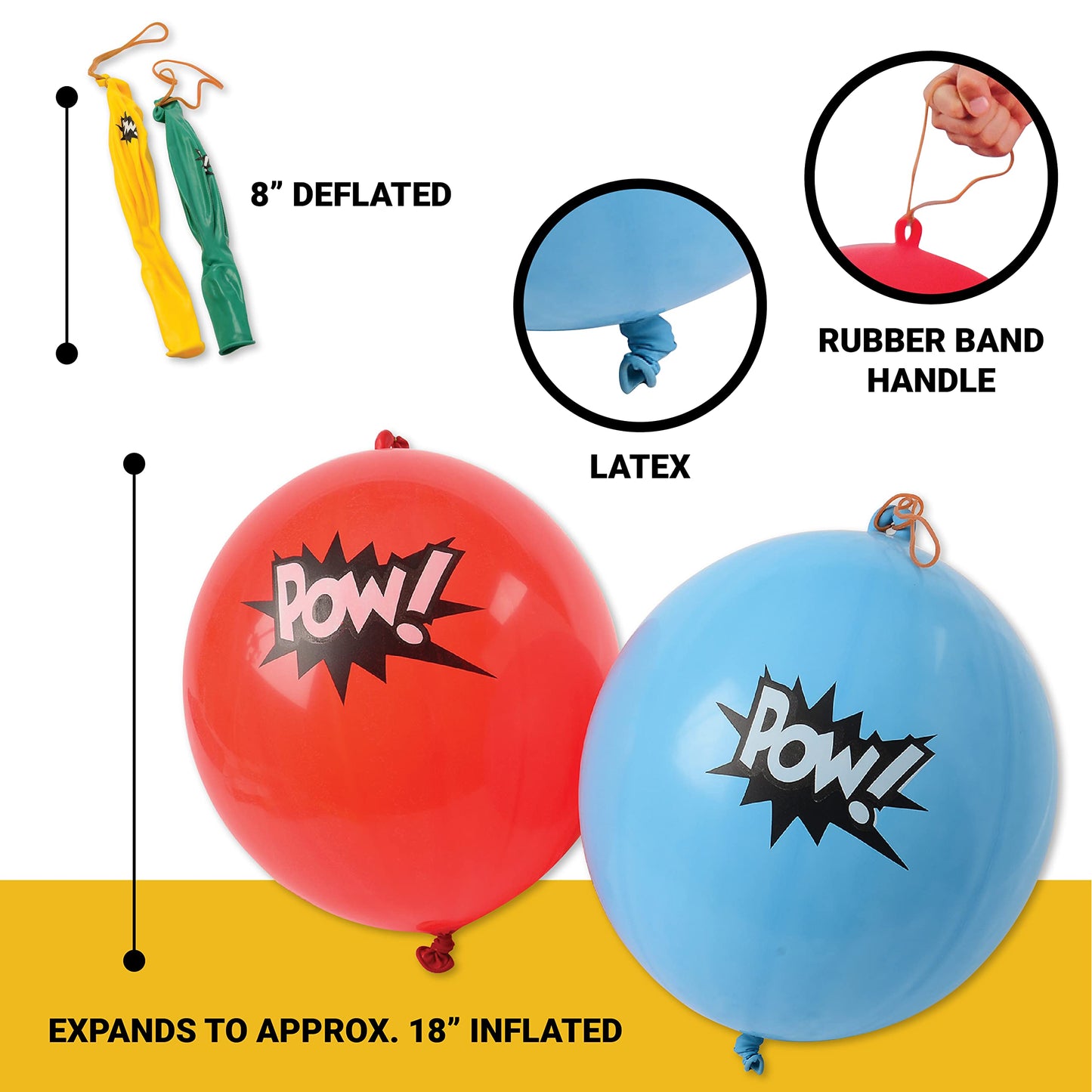 U.S. Toy Lot Of 12 Assorted Color Comic Book Super Hero Design Punch Balloons,blue, red, yellow, green