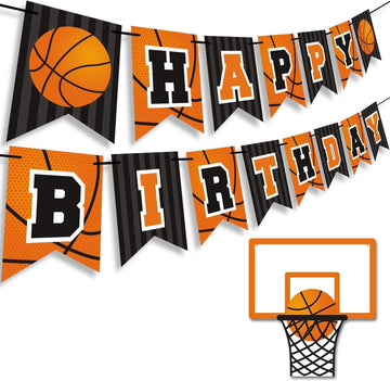 Basketball Happy Birthday Banner Slam Dunk Party Decoration Supplies Kids Teenagers Boys B-Day Photo Prop Pennant Ideas No Diy R