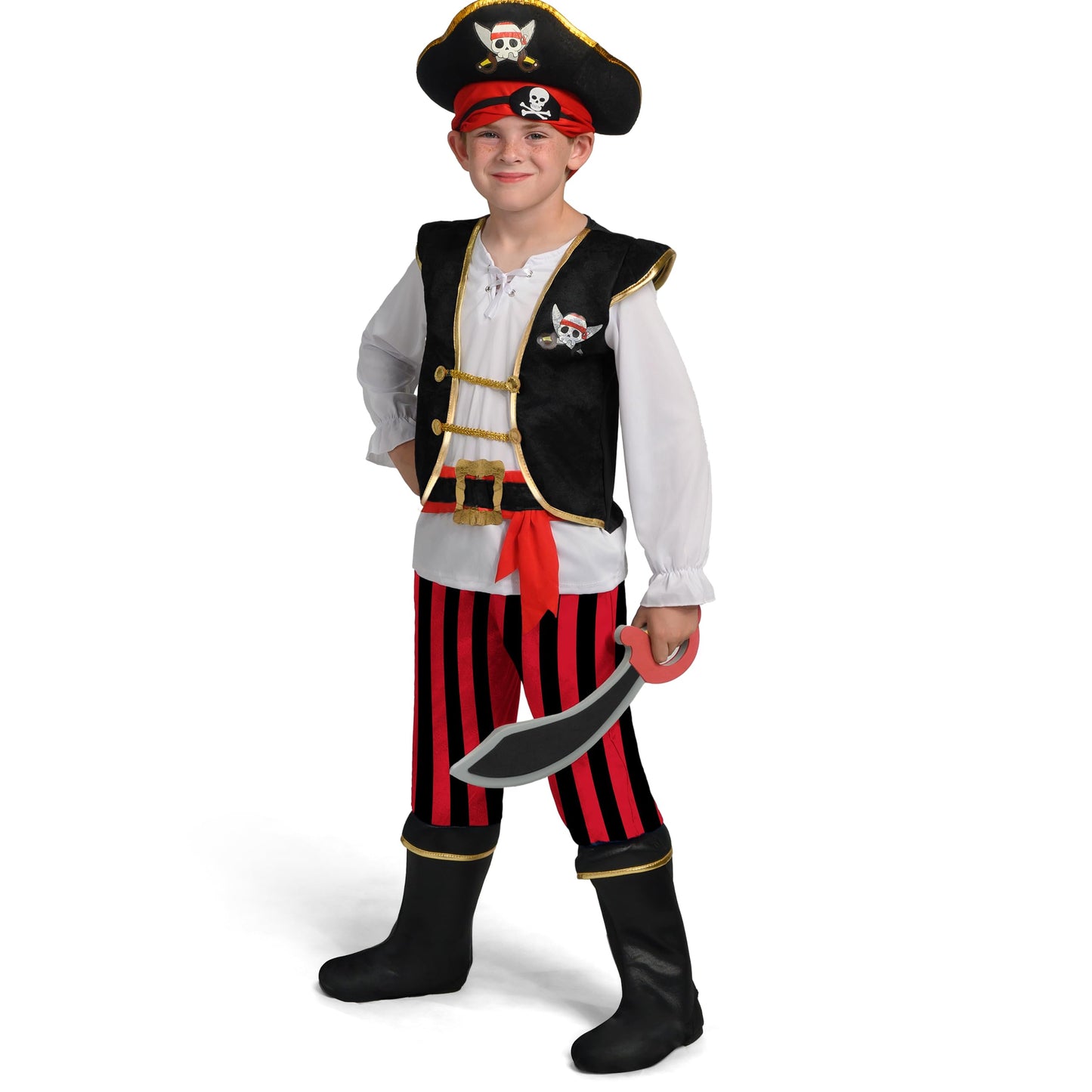 Spooktacular Creations Red Deluxe Pirate Costume for Kids Boys Halloween Dress Up-3T