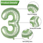 40 Inch Sage Green Number 30 Balloon, Olive Green 30Th Birthday Balloons, Retro Sand White Avocado Green Gold Latex Balloons Gia