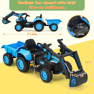 Mellcom Ride On Excavator, Kids Car With Parent Remote, 12V Battery Powered Ride On Car With Trailer, Kids' Electric Vehicles Wi