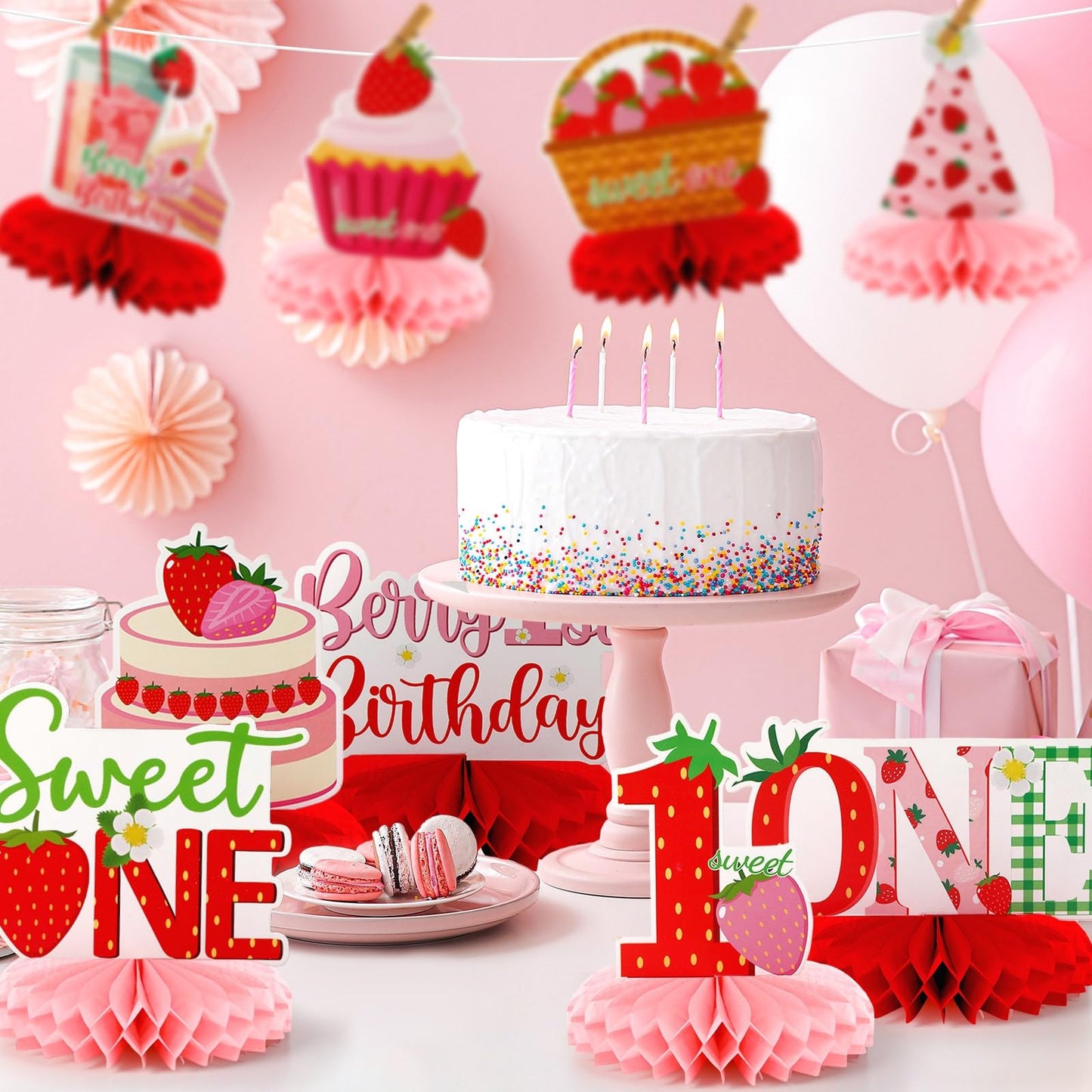 DTOFOOT 10 PCS Berry First Birthday Decor, Strawberry Theme 1st Birthday Table Centerpiece Strawberry Decorations for Baby Girls