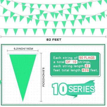 Tatuo 820 Ft 500 Pcs Pennant Banner Flag String Hanging Triangle Bunting Flag For Party Celebration Holiday Wedding Decoration, 10 Set (Green)