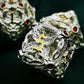 MJDICEOK Hollow Magic Vine Leaf DND Dice Set Metal Dice Set 7 Role Playing Dice D&D Dungeons and Dragons Dice (White + Red Gem)