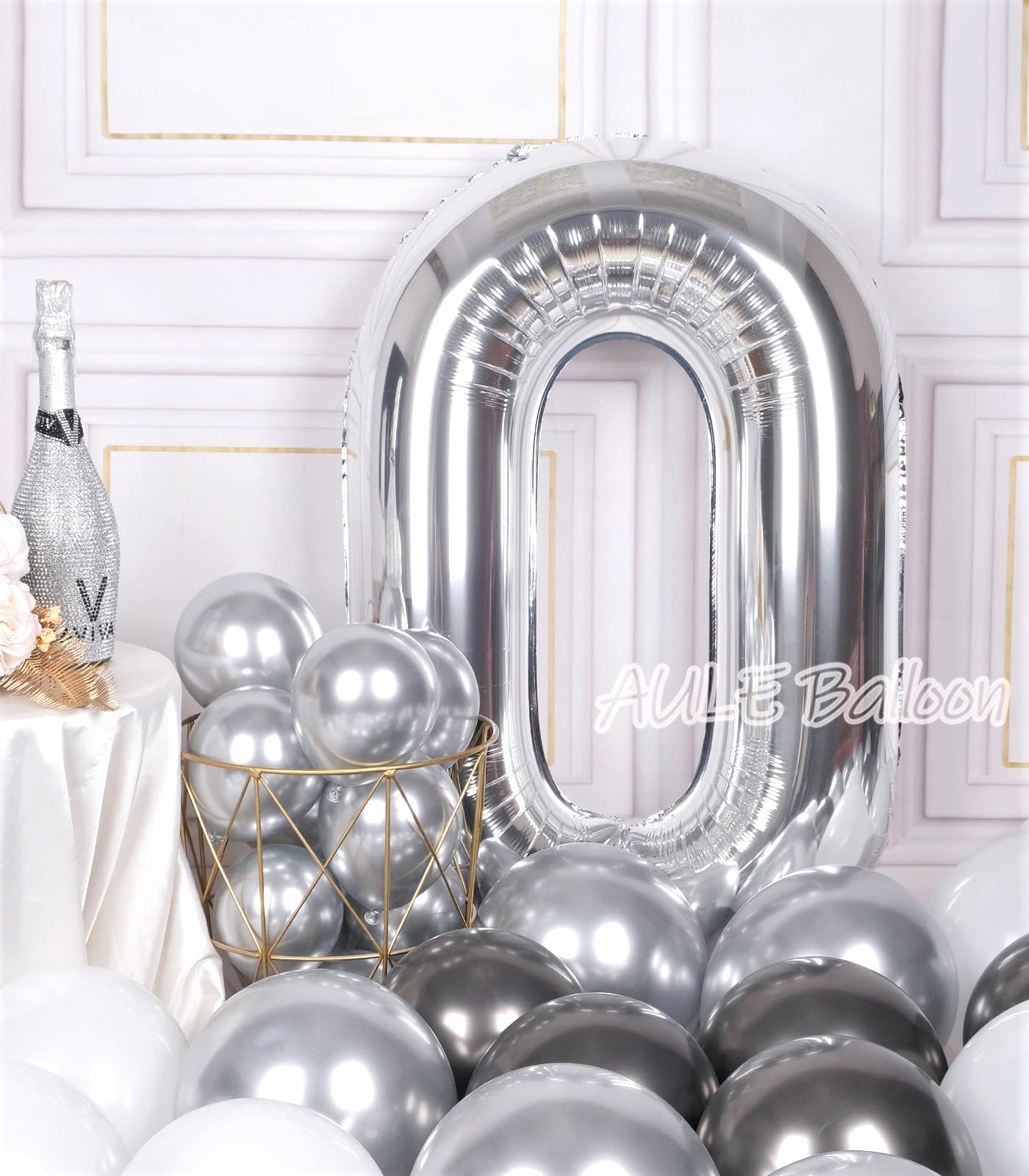Aule 40 Inch Big Silver 0 Balloon Number Large Foil Helium Number Balloons 0-9 Jumbo Giant Happy 0Th Birthday Party Decorations