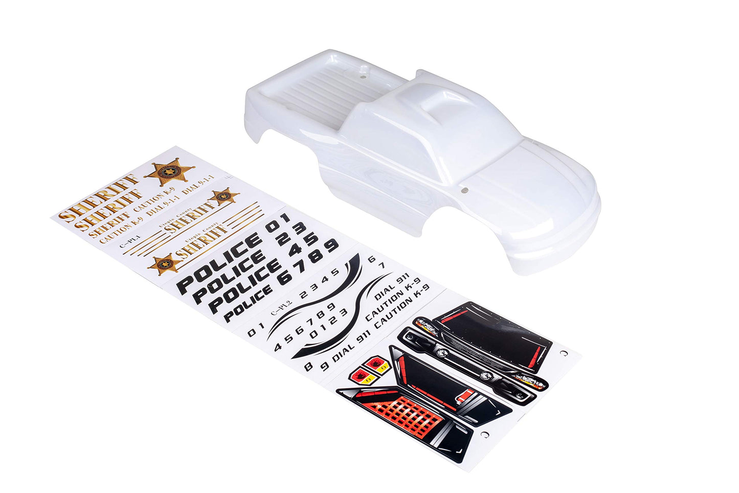 SummitLink Custom Body for 1/10 Scale RC Truck, Police White, 15x6x0.1 inches, Plastic, Model Stampede-2024