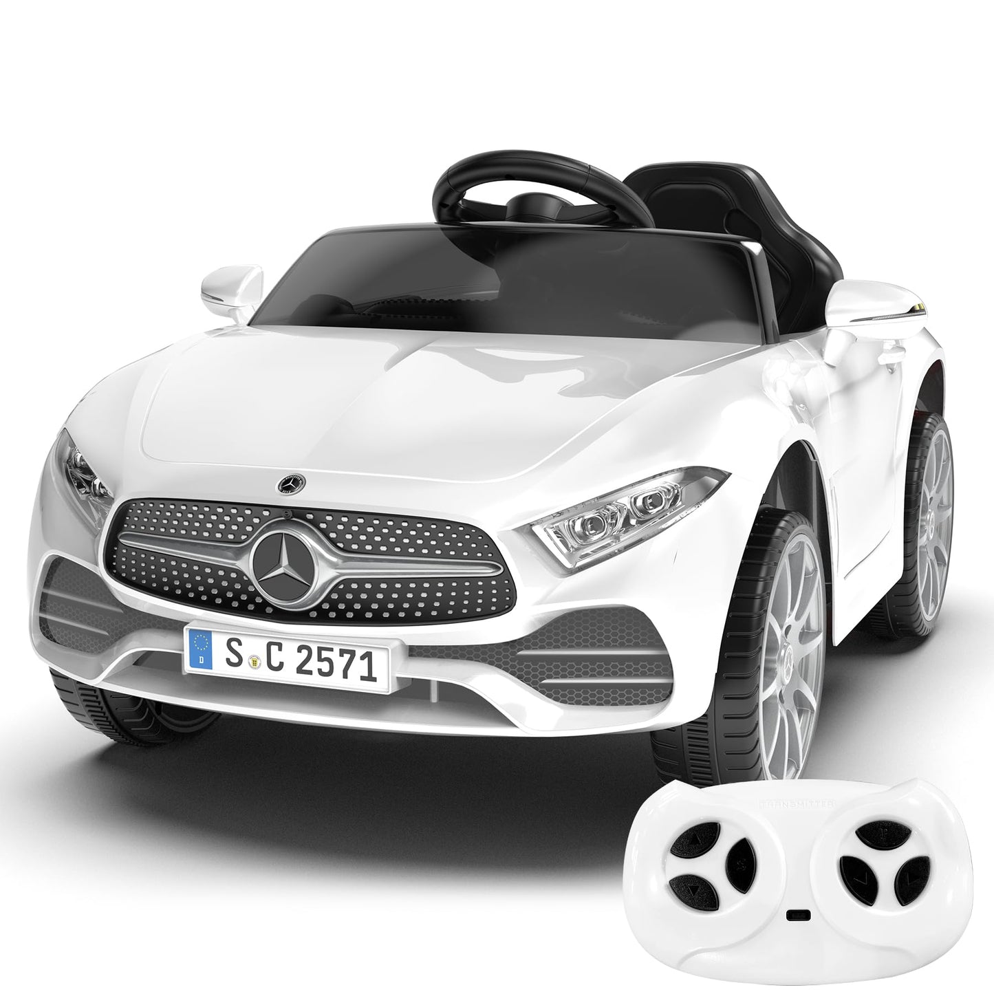 12V Kids Ride On Car With 2.4G Remote Control,Battery Powered Electric Car Ride On Vehicle Double Doors, 5 Point Safety Belt,Led Light (Sc-White)