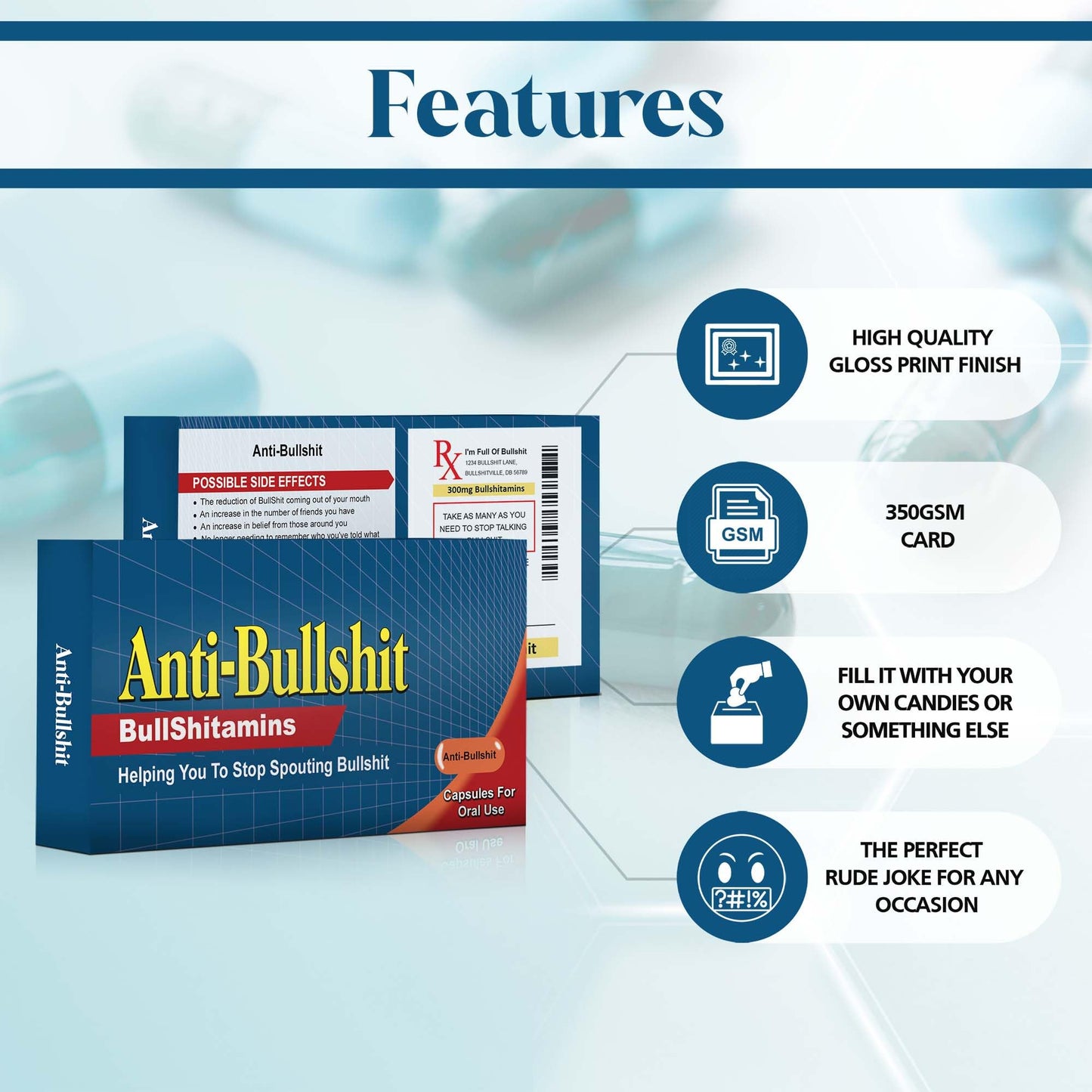 Prank Pill Box Funny Gifts for Men - Gag Christmas Gifts Funny - Prank Gift - Gag Gift Idea for mature-themeds - mature-themed Gifts - Presents for Men Empty Prank Gift Box Fill It with Candy (Anti-BS)