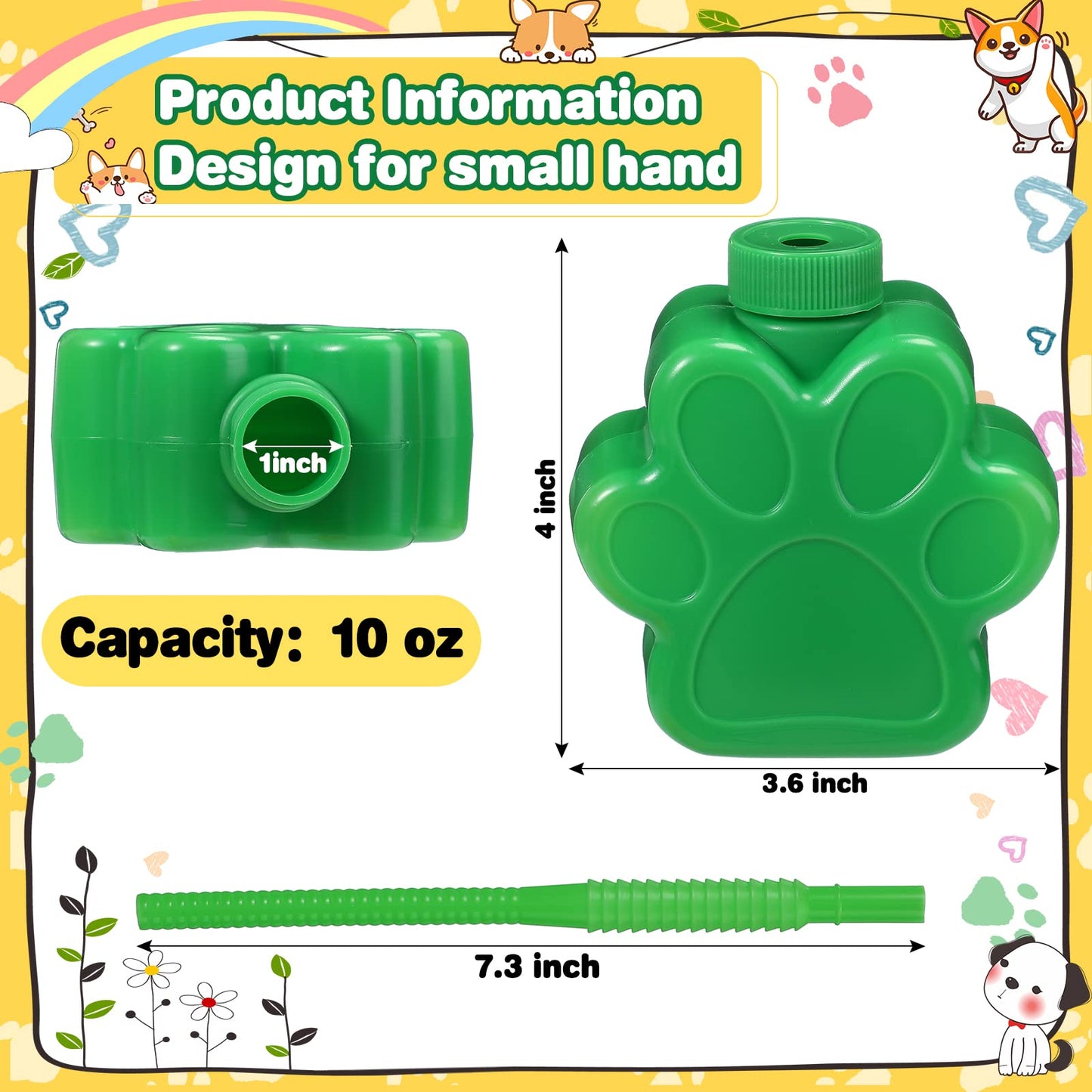 Sratte Dog Paw Cups 10 oz Bulk Puppy Paw Print Theme Cups, Cute Print Plastic Puppy Straw Cup Bulk with Lids for Kids Pet Dog Bi