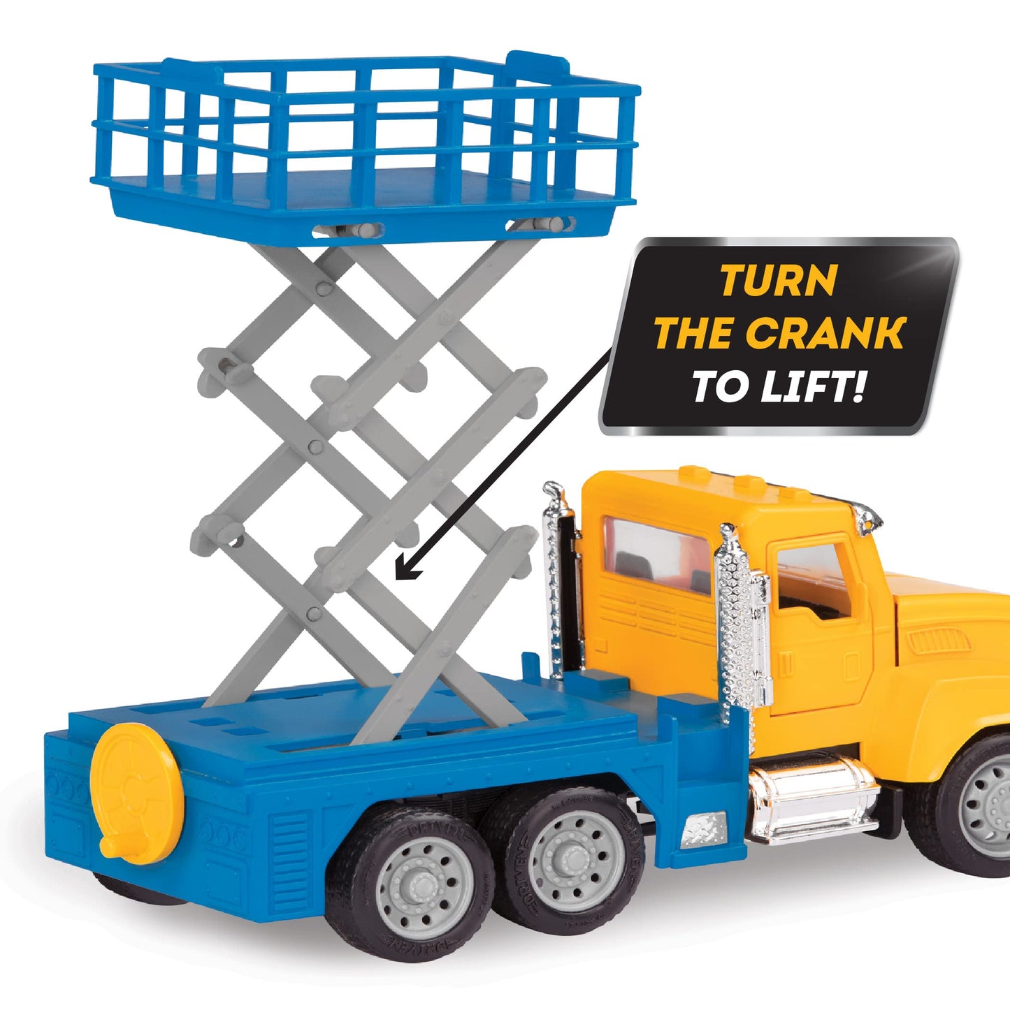 Driven by Battat - Micro Scissor Lift Truck - Toy Truck with Movable Basket, Light & Sound Effects for Kids Aged 3+
