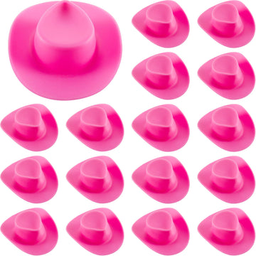 Skylety 20 Pieces Plastic Mini Cowboy Cowgirl Hat Miniature Western Small Doll Hat Cute Doll Cupcake Decoration For Dollhouse Cow Party Decoration(Pink)